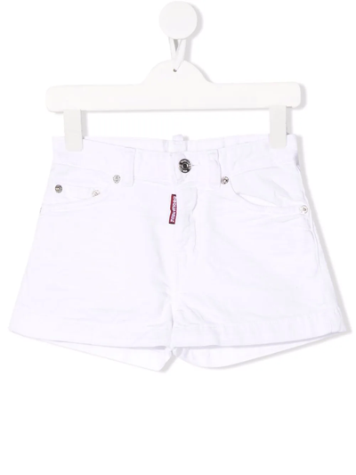 Dsquared2 Kids' Five-pocket Cotton Denim Shorts In White