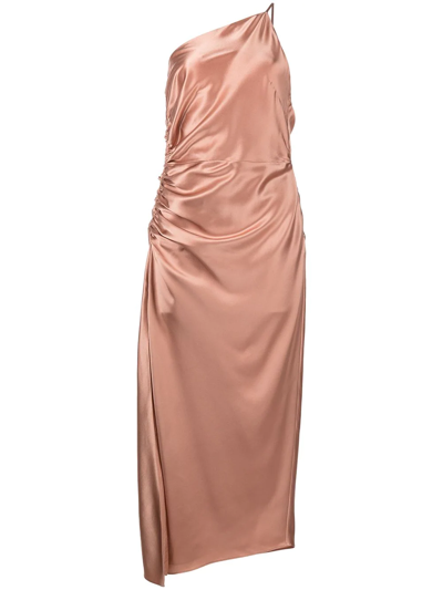 Michelle Mason Gathered-detail Silk Dress In Neutrals