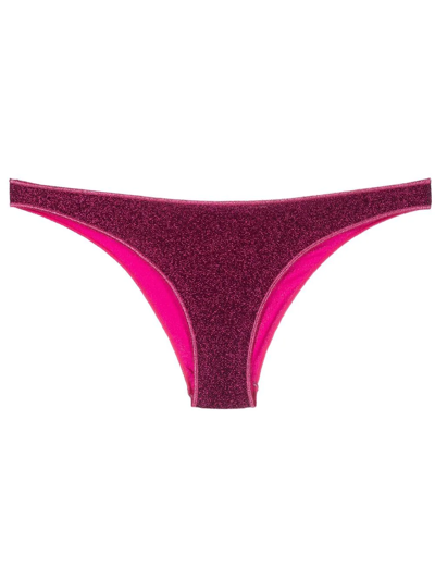 Oseree Fuchsia Lumière Low Rise Bikini Bottoms In Pink