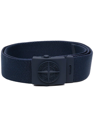 Stone Island Kids' Tonal Logo-buckle Belt In Blue