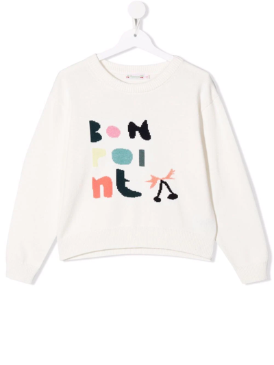 Bonpoint Kids' Anumati Intarsia-knit Cotton Sweater In White