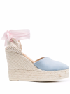 Manebi Wraparound Wedge Espadrilles In Light Blue