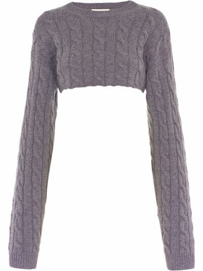 Miu Miu Cable Knit Cropped Cashmere Jumper In F0276 Acciaio