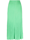 Remain Birger Christensen Charlie Womens Ribbed Calf Midi Skirt In Green