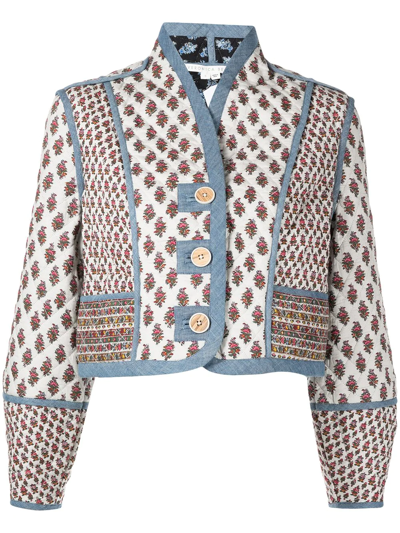Veronica Beard Kamila Reversible Cotton Jacket In Cream Multi