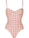 Tory Burch Printed Underwire One Piece Swimsuit In Curly Ditsy