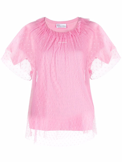 Red Valentino Point D'esprit Overlay T-shirt In Pink