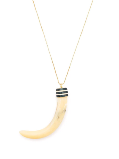 Tory Burch Horn-pendant Necklace In Rolled Gold / Tory Navy / New Ivory