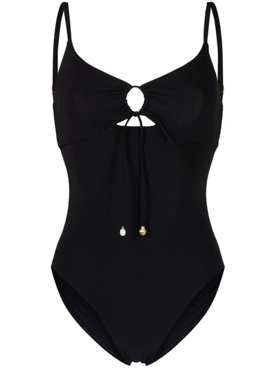 Tory Burch Ruched Cut-out Swimsuit In Black