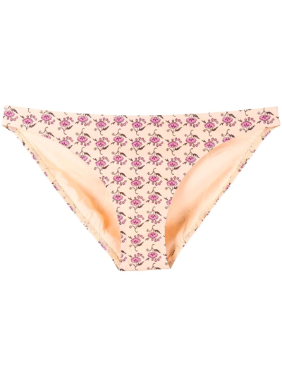Tory Burch Floral-print Bikini Bottoms In Orange