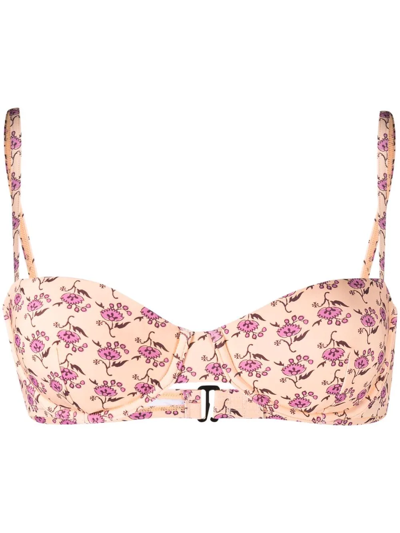 Tory Burch Floral-print Bikini Top In Orange