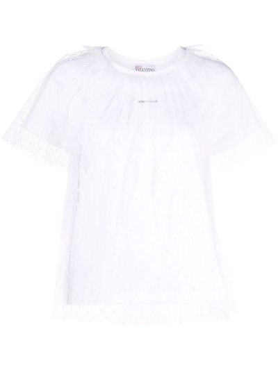 Red Valentino Point D'esprit Overlay T-shirt In White
