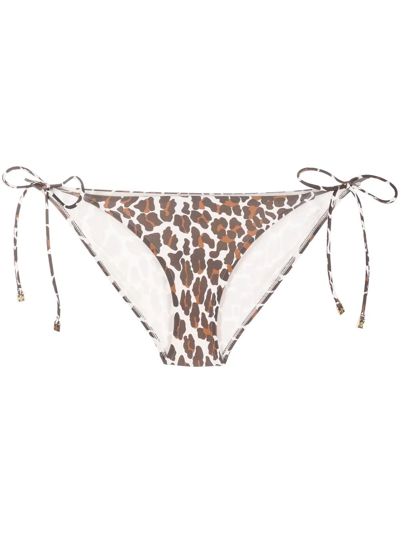 Tory Burch Leopard-print Bikini Bottoms In Brown