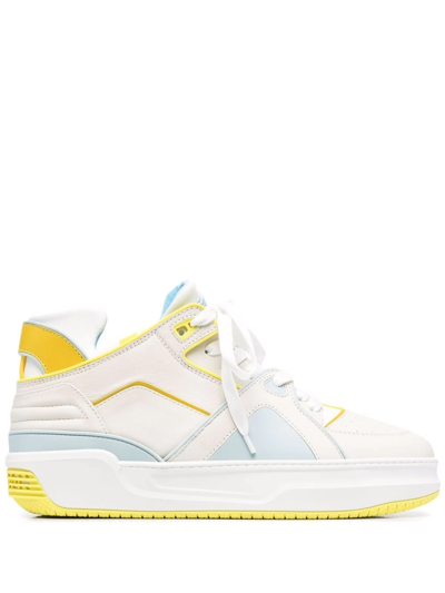 Just Don Colour Block Leather Hi-top Trainers In Yellow