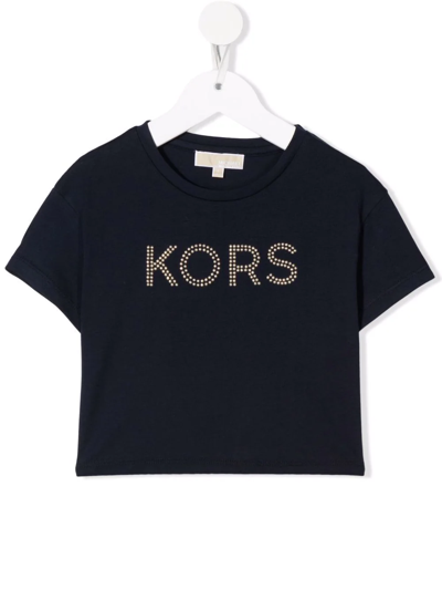 Michael Kors Teen Cotton Studded-logo T-shirt In Blu