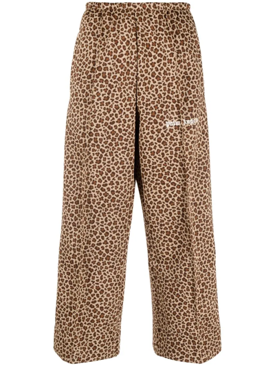 Palm Angels Animalier-print Cropped Track Pants In Brown