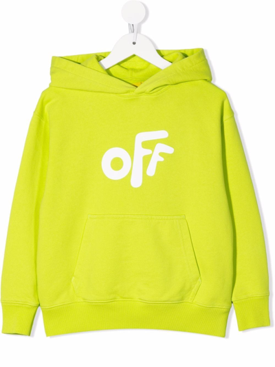 Off-white Kids' Logo-print Cotton Hoodie In Verde