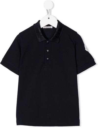 Moncler Kids' Logo-patch Cotton Polo Shirt In Blue