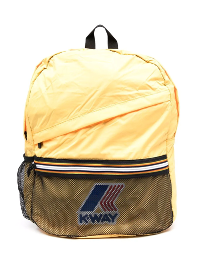 K-way Kids' Logo-print Mesh-detail Backpack In Yellow