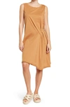 Stitchdrop Pleated Asymmetrical Hem Sleeveless Dress In Rattan