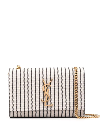 Saint Laurent Kate Small Ysl Striped Canvas Shoulder Bag In Nude