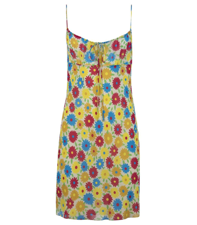 Saint Laurent Silk Flower Print Mini Dress Multicolor In Yellow