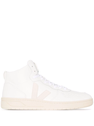 Veja White V-15 High Top Leather Sneakers