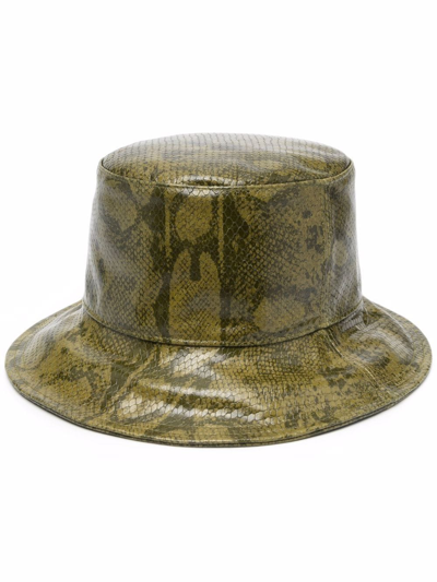 Alberta Ferretti Python Print Calfskin Hat In Verde