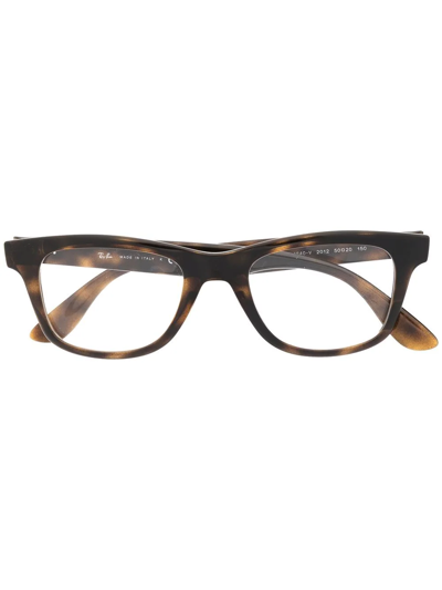 Ray Ban Tortoiseshell Square-frame Optical Glasses In Braun