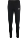Ea7 Logo-print Strech-cotton Leggings In Schwarz