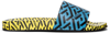 Versace Men's Greca Print Color Block Logo Slide Sandals In 5y120 Pineapple+nero