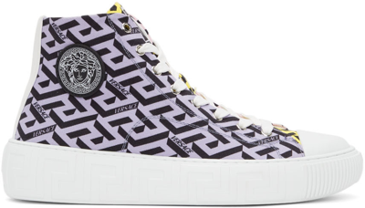 Versace Greca Coated Canvas High-top Sneakers In Orchid Black