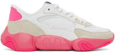 Valentino Garavani White & Pink Bubbleback Low Sneakers