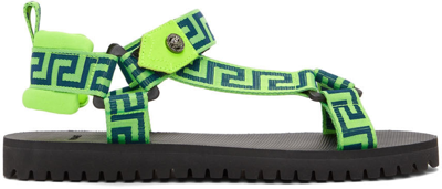 Versace Men's Greca Strappy Sandals In Black Green