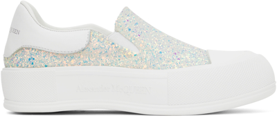 Alexander Mcqueen White Glitter Slip-on Sneakers In 8316 Ird.tra/white