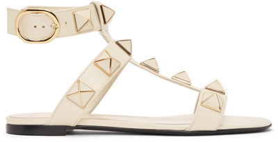 Valentino Garavani Off-white Roman Stud Flat Sandals In I16 Light Ivory