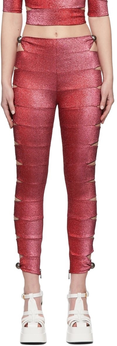 Area Cut-out Banded Leggings In Pink & Red