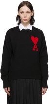 Ami Alexandre Mattiussi Black Oversized Ami De Cœur Sweater In Black,red