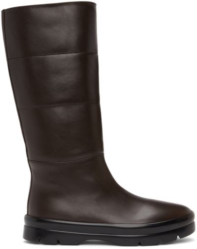 The Row Brown Billie Puffy Boots In Espresso / Bordeaux