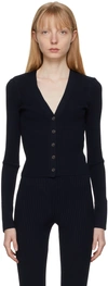 Frame Navy Button Front Cardigan In Navy