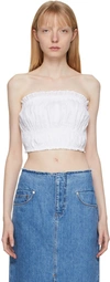 Frame White Smocked Strapless Tank Top In Blanc