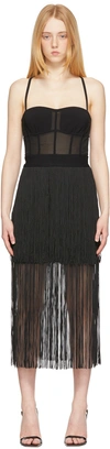 HERVE LEGER BLACK FRINGED BUSTIER DRESS