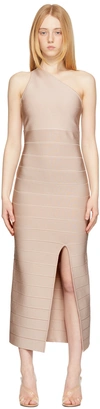 Herve Leger Icon Asymmetric One-shoulder Midi Gown In Bare 251
