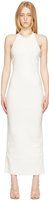 Herve Leger White Icon Halter Long Dress In Alabaster 902