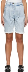 Tanner Fletcher Blue Denim Pleated Rhonda Shorts In Vintage Wash