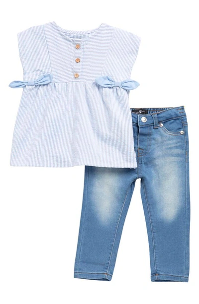 7 For All Mankind Babies' Striped Seersucker Top & Jeans Set In Cool Blue