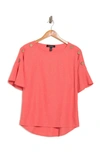 Ellen Tracy Round Neck Button Detail Linen Blend Top In Coral