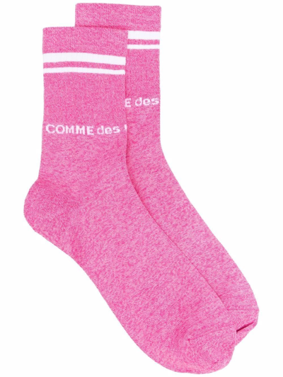 Comme Des Garçons Homme Deux Striped Intarsia Logo Socks In Pink