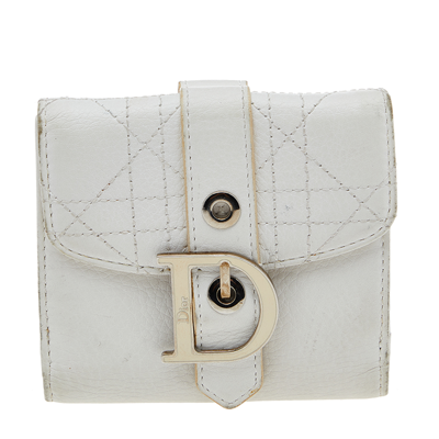 Pre-owned Dior White Cannage Leather French Wallet
