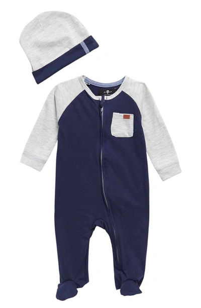 7 For All Mankind Babies'  Footie & Hat Set In Navy